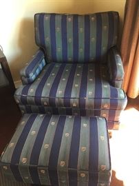 green/blue chair with ottoman