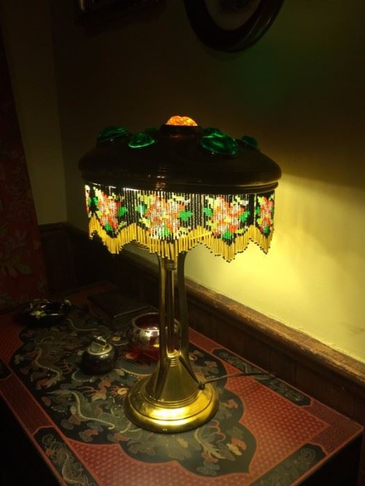 Art Nouveau Lamp with Glass Insets in the Shade