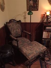 20's Chair with Ottoman. Great fabric
