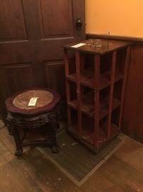 Chinese Table and Swivel Bookcase