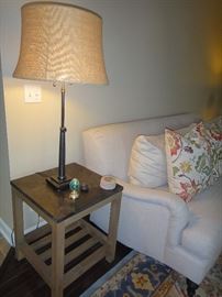 3 Pottery Barn End tables, matching coffee tables(2), Pottery Barn Lamps (2 table lamps & 1 Floor Lamp)