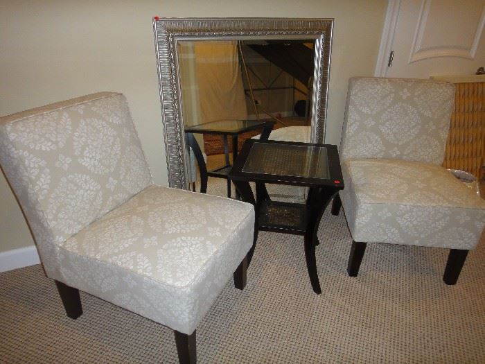 Side Chairs, End Table, Mirror 