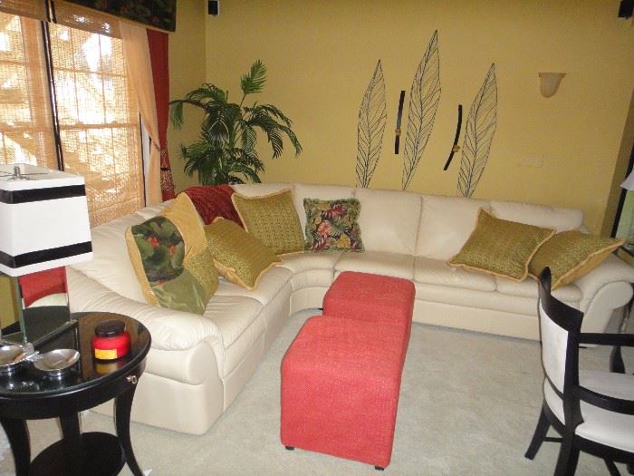 Sectional sofa, Decorator pillows, side table, lamps, stools/ottoman, decor