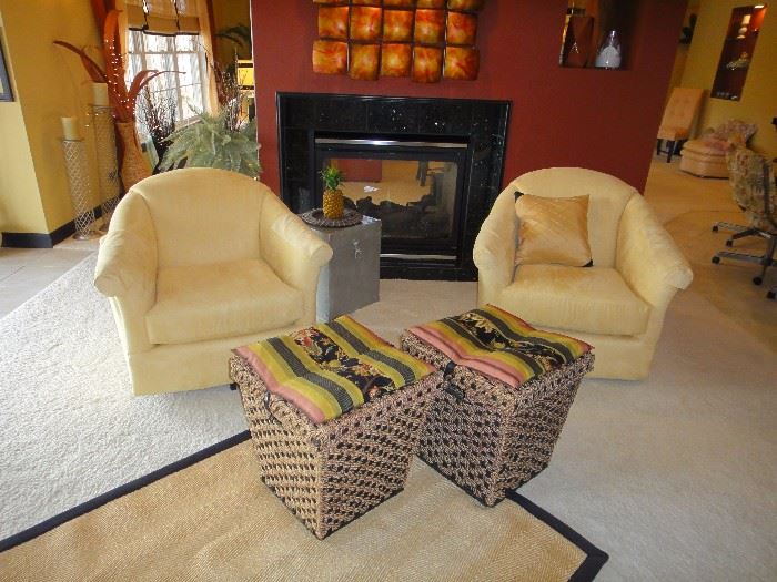 swivel arm chairs, ottomans, rugs