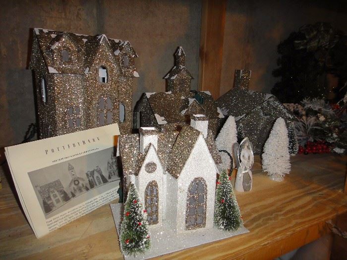 Pottery Barn Glitter houses, Christmas Decor