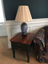 end table and porcelain lamp
