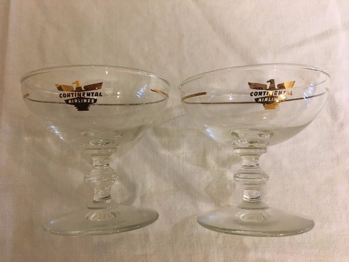 Continental Airlines Mid Century Coupe Champagne Glasses