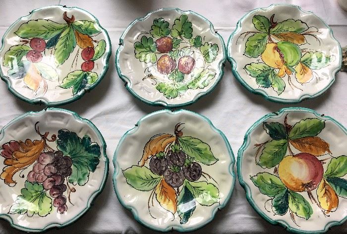 Italian painted fruit plates - set of 6