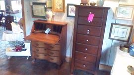 Drop front desk.  Seven drawer chest.