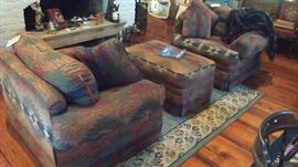 Two large chairs and ottoman for the "man cave"