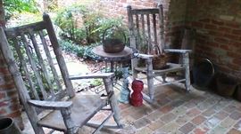 Old rockers,, and primitive wooden pieces