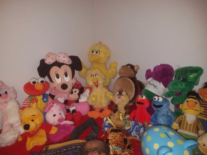 Stuffed animals including Big Bird, Pooh & Piglet puppets, Bert & Ernie, Cookie Monster, Elmo, Barney, & more!