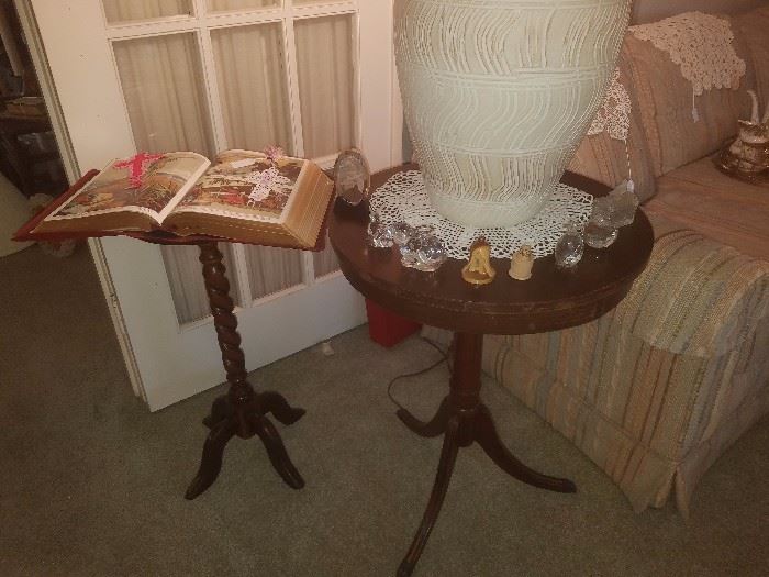 Plant stand, Side table, table lamp, Large bible, and more