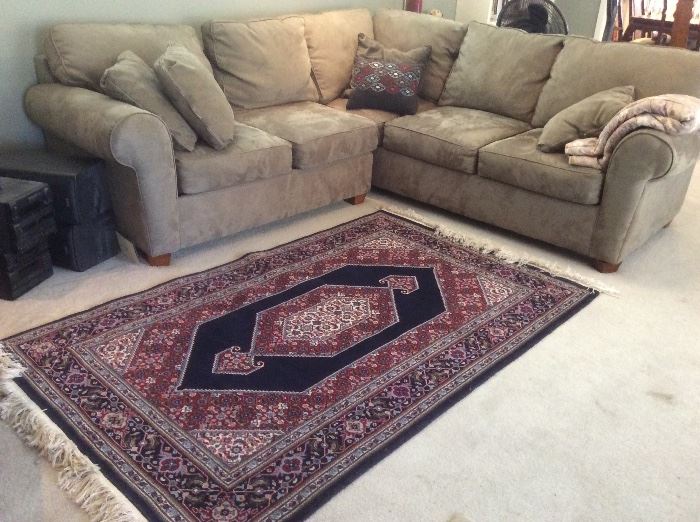 Wool area rug, Bauhaus microsuede sectional sofa