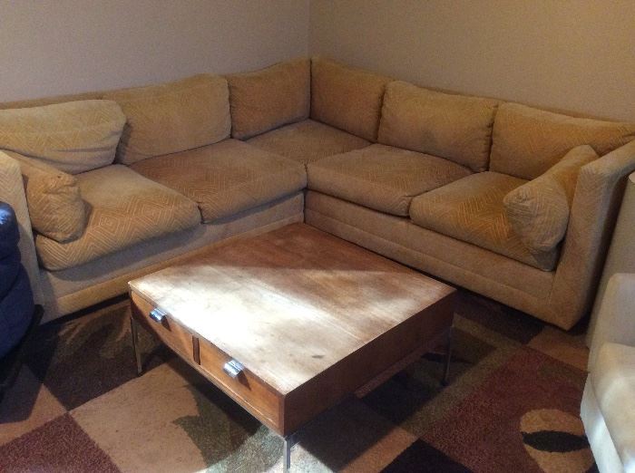 Vintage sectional sofa, MCM coffee table