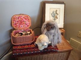 Wicker chest, antique sewing basket