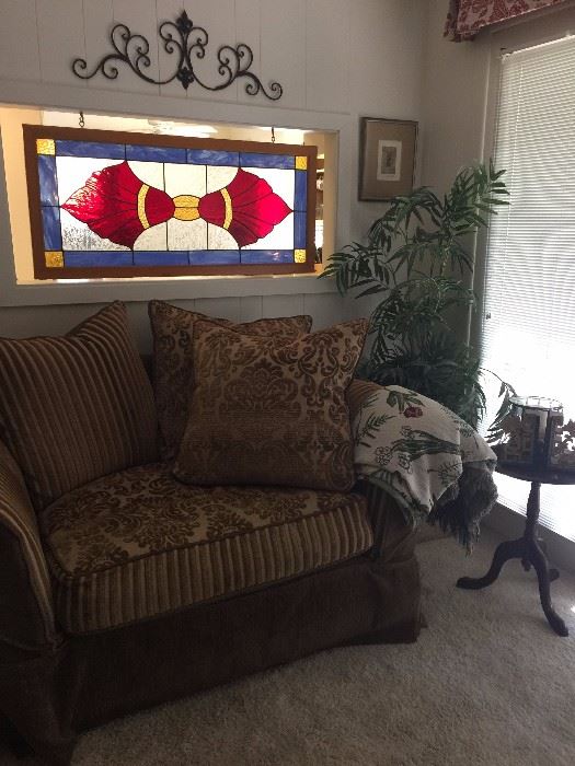 over size love seat & stain window