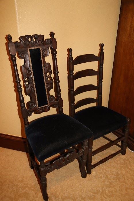 Two antique swede wooden accent chairs.