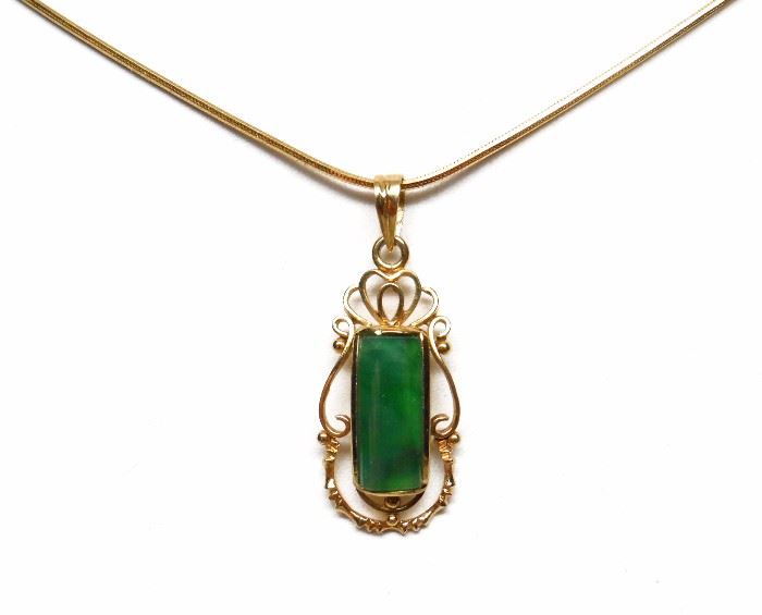 14k Gold Jade Pendant 18k Gold Necklace