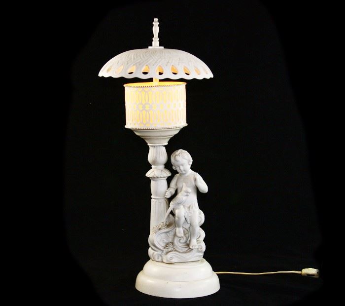 Vintage Porcelain Putti Cherub Lamp