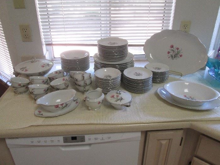 China Set by Bellaire in Pattern "Thistle".  Service for 12 plus serving pieces.