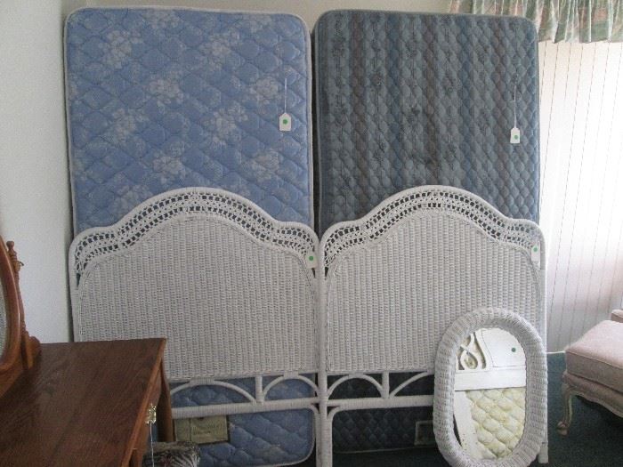 2-Twin Bed Sets with Frames. 2-matching Wicker Headboards