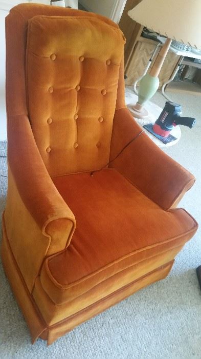 High back Mid century orange velvet chair $125