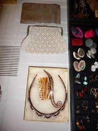 WHITING & DAVIS CLUTCH, BEADED CLUTCH, HAIR ACCESSORIES