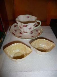 SHELLEY TEACUP/SAUCER, 2 BELLEEK