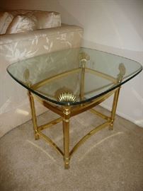 GLASS TOP/ BRASS BASE SIDE TABLE