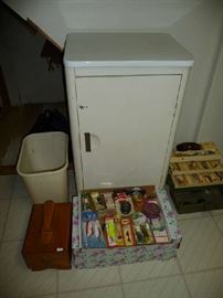 METAL CABINET, FISHING GEAR, SHOE SHINE KIT