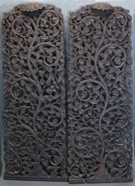 pair of Chinese hardwood carved panels, Qing dynasty, each: 48in(H) x 16in(L) 
