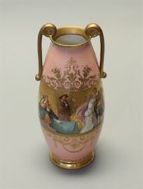 19th c. Royal Vienna pink, gold ground porcelain vase, 9.92in(H) x 4.33in(L) 