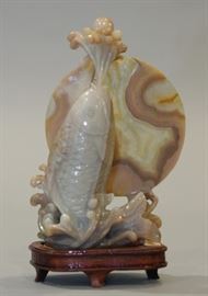 Chinese water agate carving, provenance: Mr. K's restaurant, without base: 8in(H) x 7in(L) 