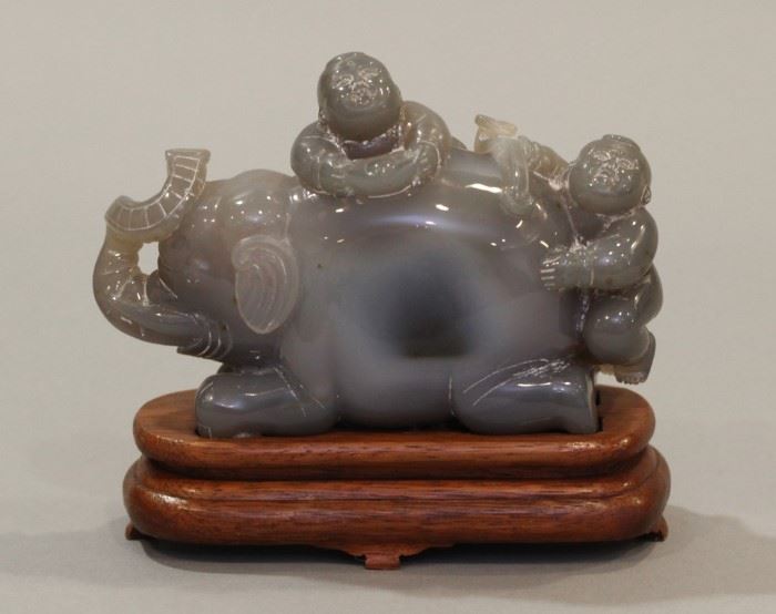 Chinese water agate carving, provenance: Mr. K's restaurant, without base: 7.3in(L) x 4.9in(H) 
