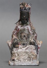Chinese polychrome wooden Buddha, Qing dynasty, 8in(H) x 5in(L) 