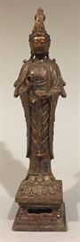Chinese bronze figure of a standing Guanyin, 16.8in(H) x 4.25in(L) x 4in(W)  