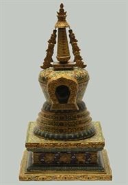 Chinese gilt cloisonne stupa, 13in(L) x 13in(W) x 24in(H)
