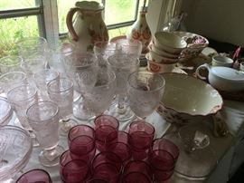 Lots of Pink dishes and glassware