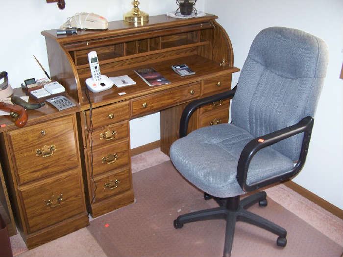 NEWER ROLL-TOP, FILE CABINET & CHAIR