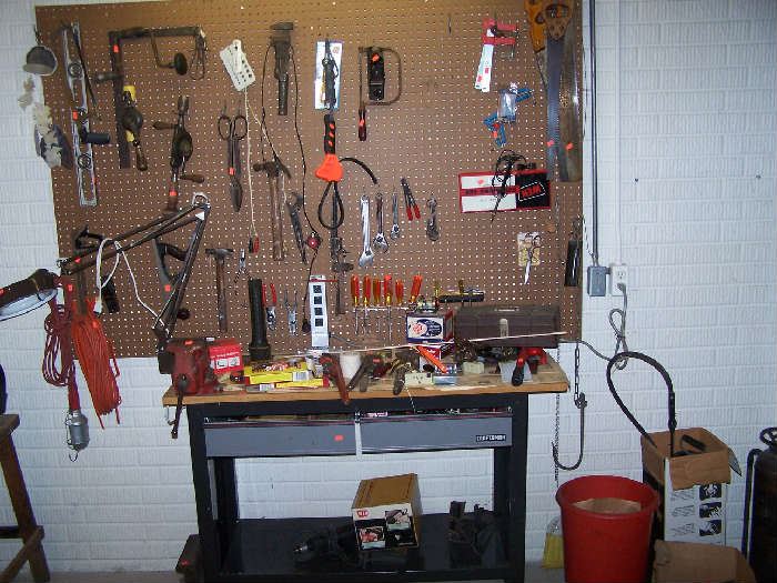 MISC. HAND TOOLS & WORK TABLE