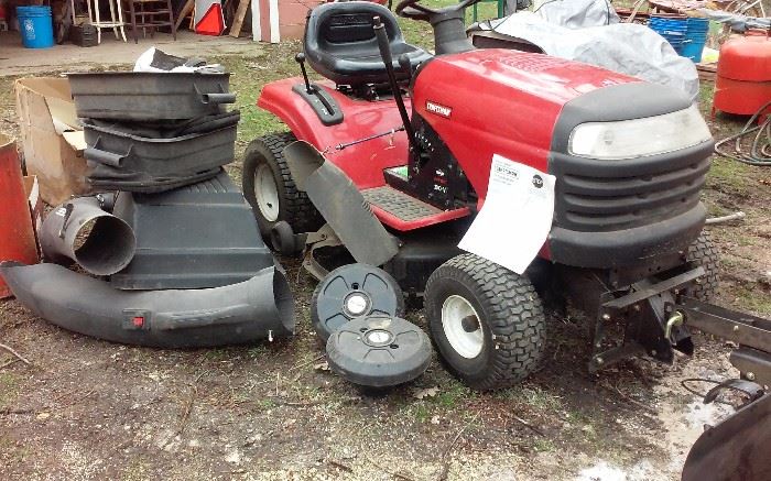 Craftsman 20 hp Riding Lawn Mower w/Bagger, Plow and Wheel Weights 