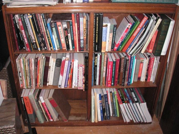 Antique oak bookcase & books