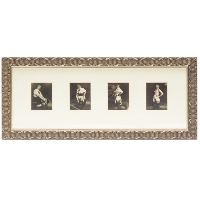 Vintage Pin-Up Photographs: A group of framed vintage World War II era pin-up photographs. It is presented in an off-white matte and a beautiful silver tone wood composite frame.