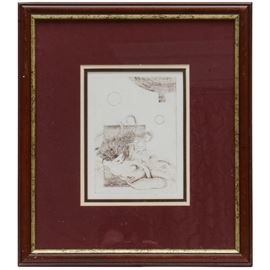 Michael R. Whipple Lithograph "Fantasy": A lithograph titled Fantasy by Michael R. Whipple, later known as Sky Jones then Siren Bliss. It is presented behind glass, triple matted, and a cherry and gold tone frame.