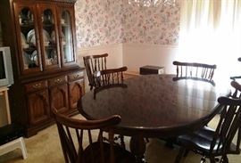 Vintage Dining Room Table w/Six Chairs, China Cabinet & Matching Corner Cabinet