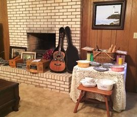 Vintage Pyrex, Vintage Corning Ware, K-250 Guitar & Case, Picnic Hamper, Tupperware, & More