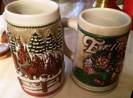 Collectible Ceramart Anheuser-Busch Steins: Clydesdales Christmas & St. Patricks Day.