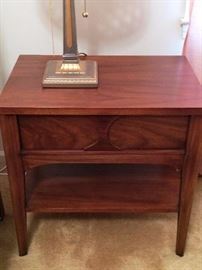 One of Two: Two Tone Walnut and Oak Kent Coffey Sculpted Front End Table 1960s Perspecta Collection