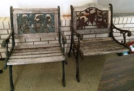 Two Wood and Iron Patio/Garden Chairs